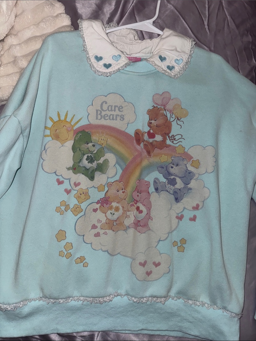 Care Bears Light Blue Graphic Sweatshirt with Peter Pan Collar